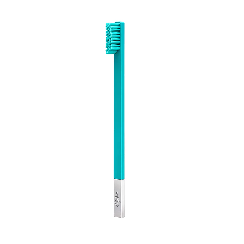 Slim Turquoise Blue Silver Medium Toothbrush - Image 4