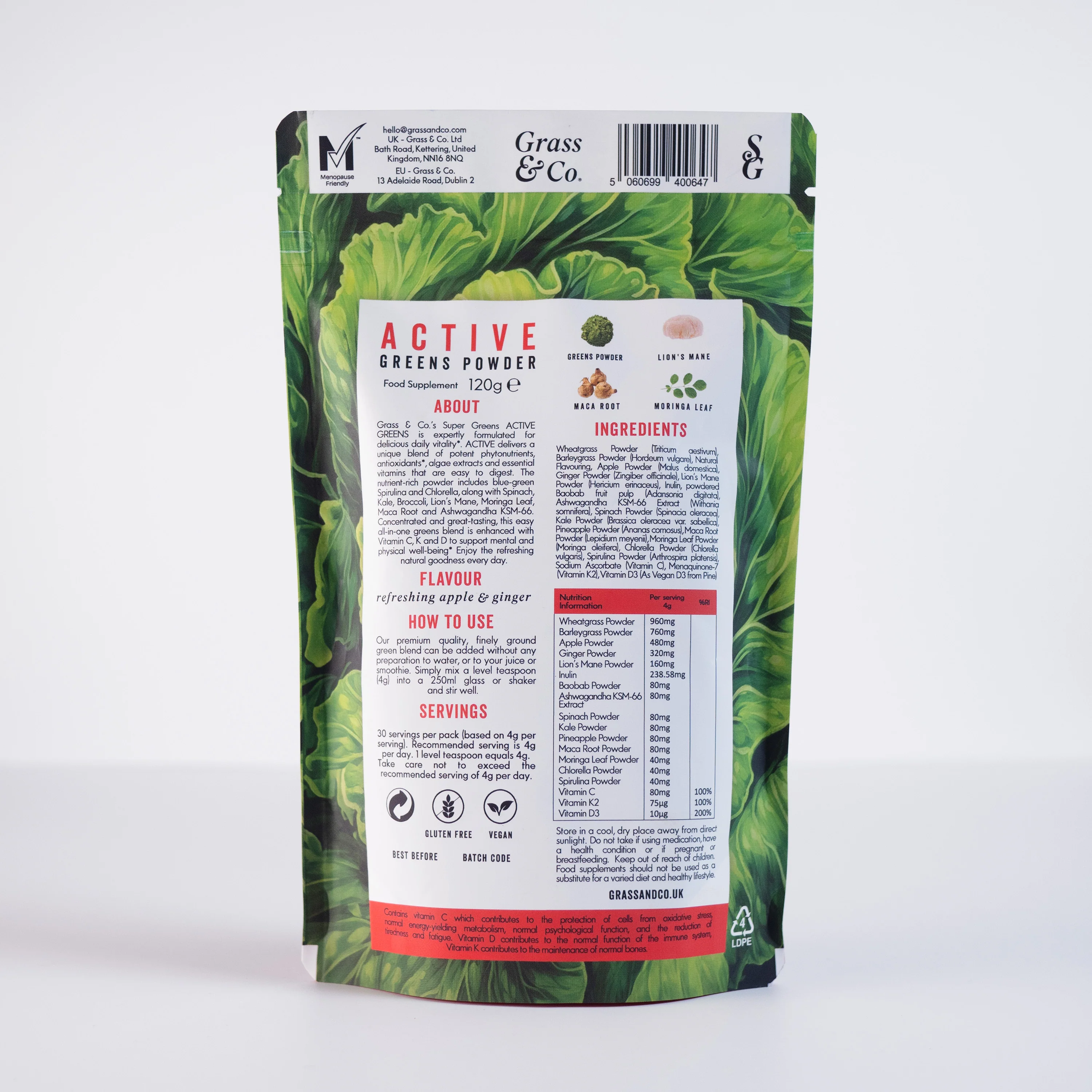 Active Super Greens Powder Pouch 120g - Image 6