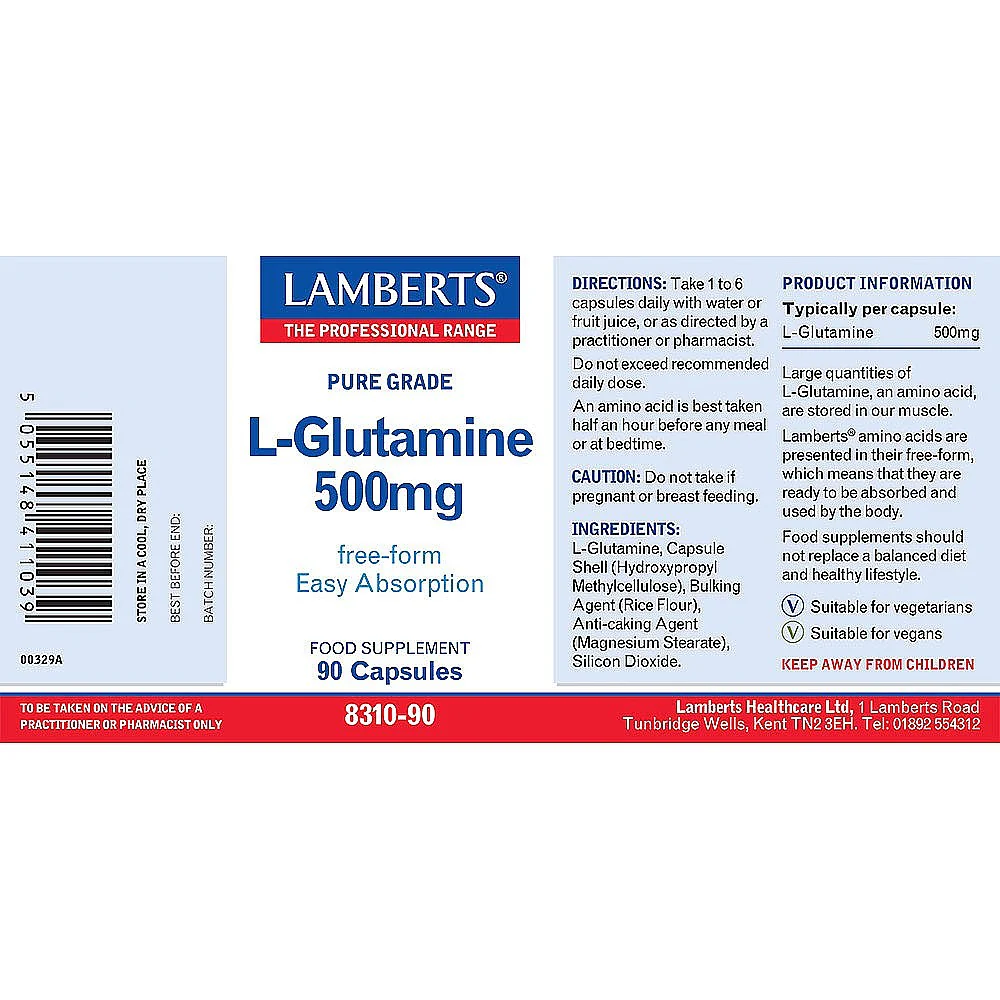 L-Glutamine 500mg 90 capsules - Image 2