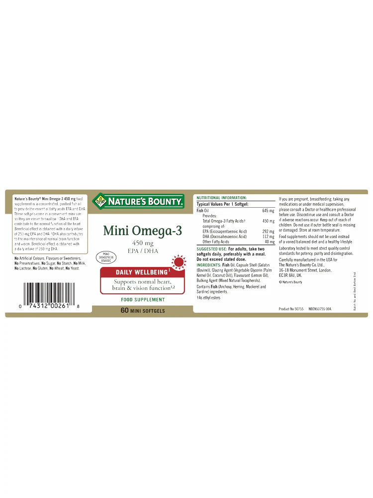 Mini Omega-3 450 mg EPA / DHA Mini Softgels 60 capsules - Image 3