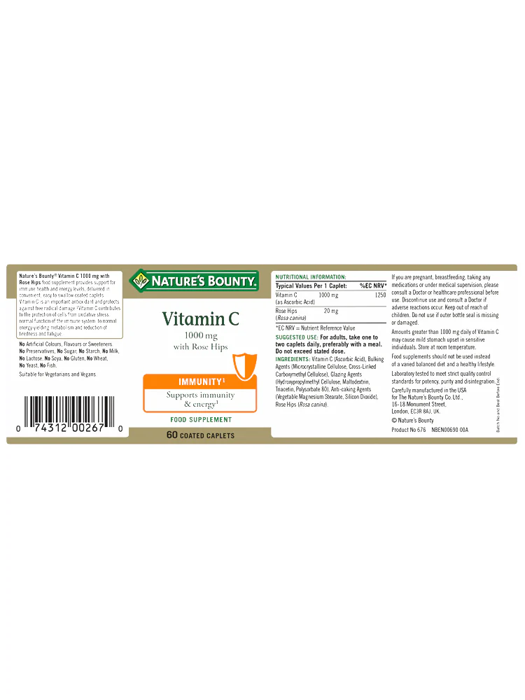 Vitamin C 1000 mg with Rose Hips 60 tablets - Image 2