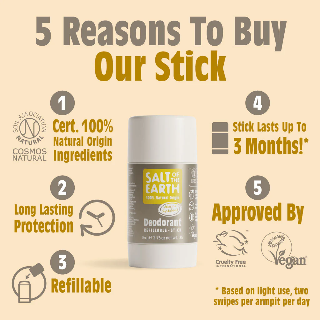 Amber & Sandalwood Natural Deodorant Stick 84g - Image 2