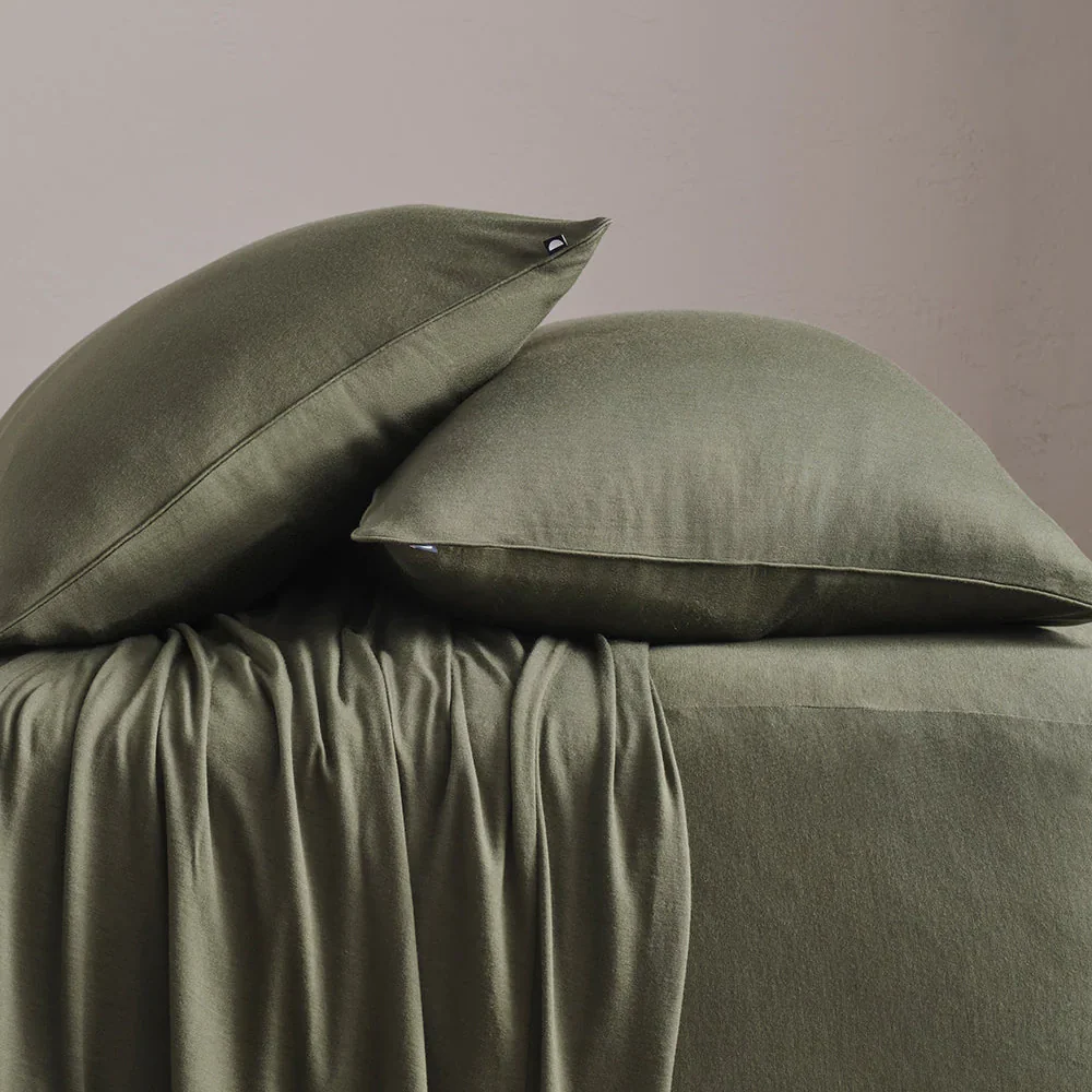 Merino Jersey Pillow Case (Pair) - Olive Grove - Image 2