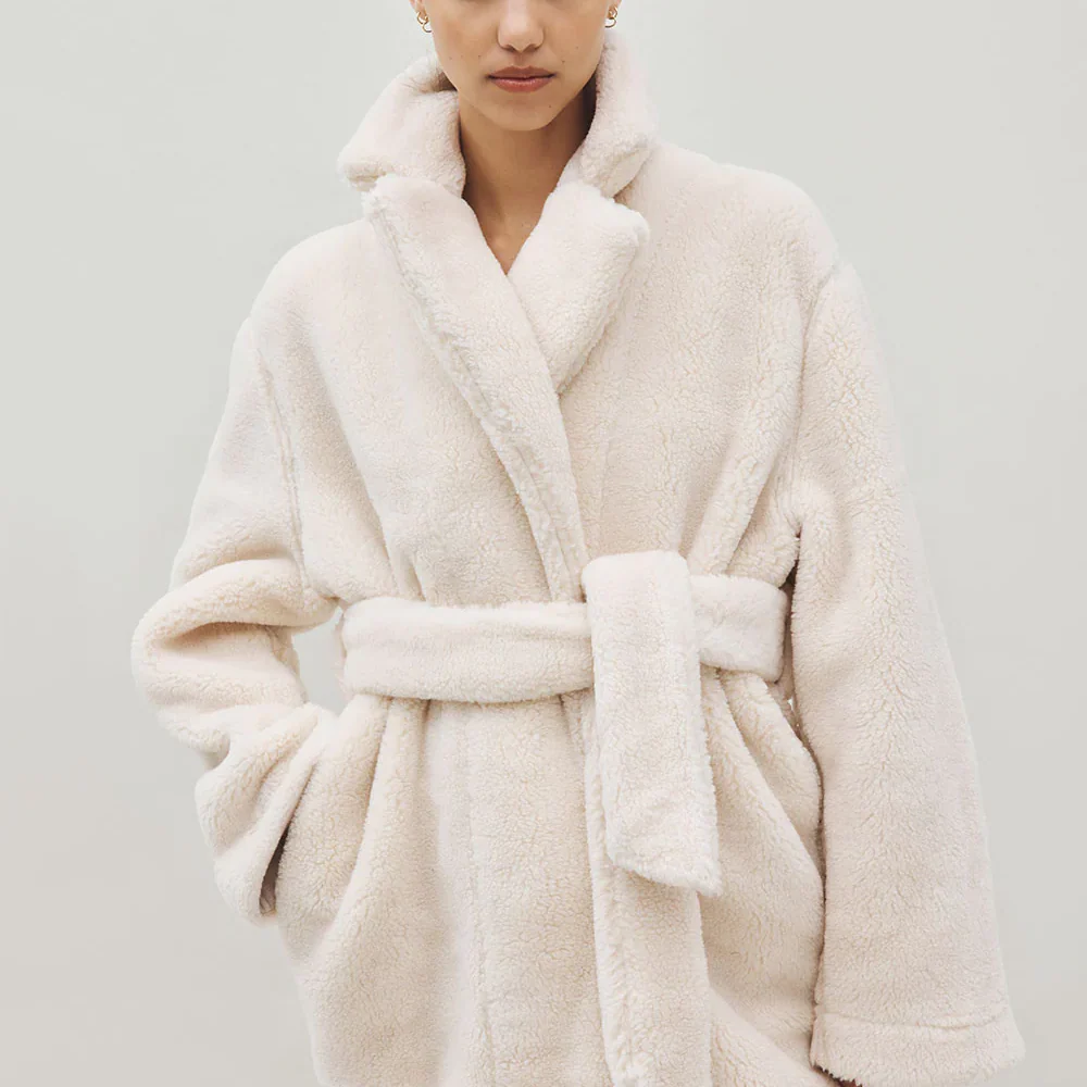 Merino Knit Fleece Bath Robe - Unisex - Ivory Tusk - XS/S - Image 3