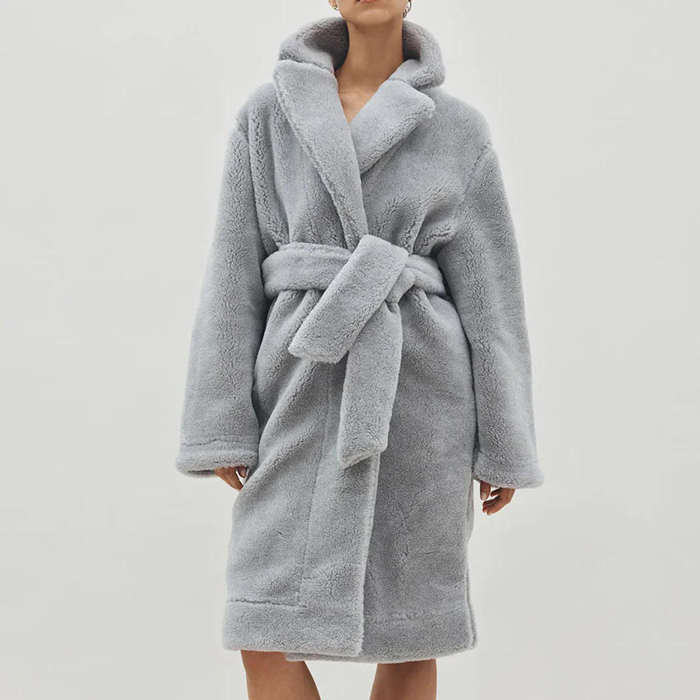Merino Knit Fleece Bath Robe - Unisex - Platinum Slate - L - Image 3