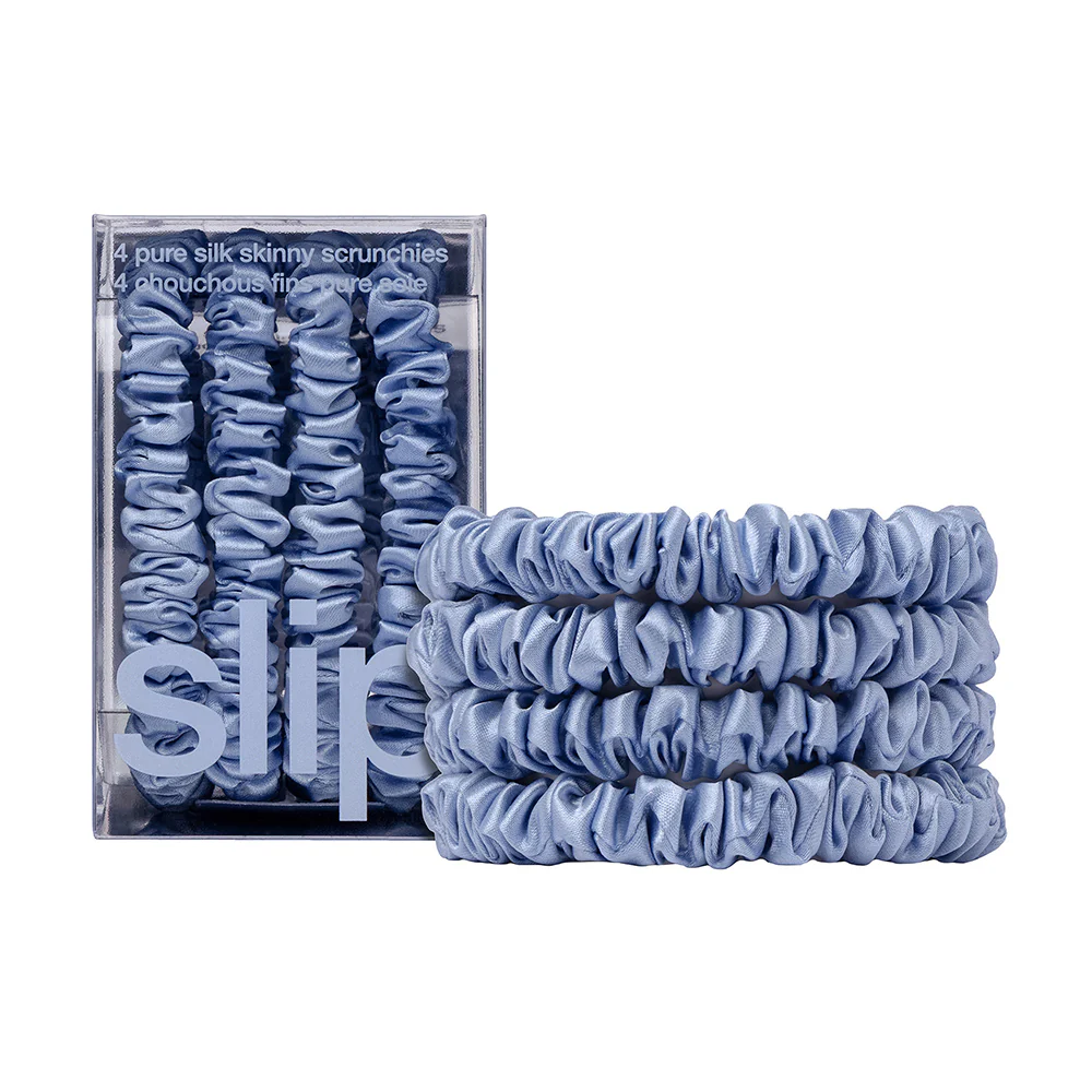 Pure Silk Skinny Scrunchies - Cornflower