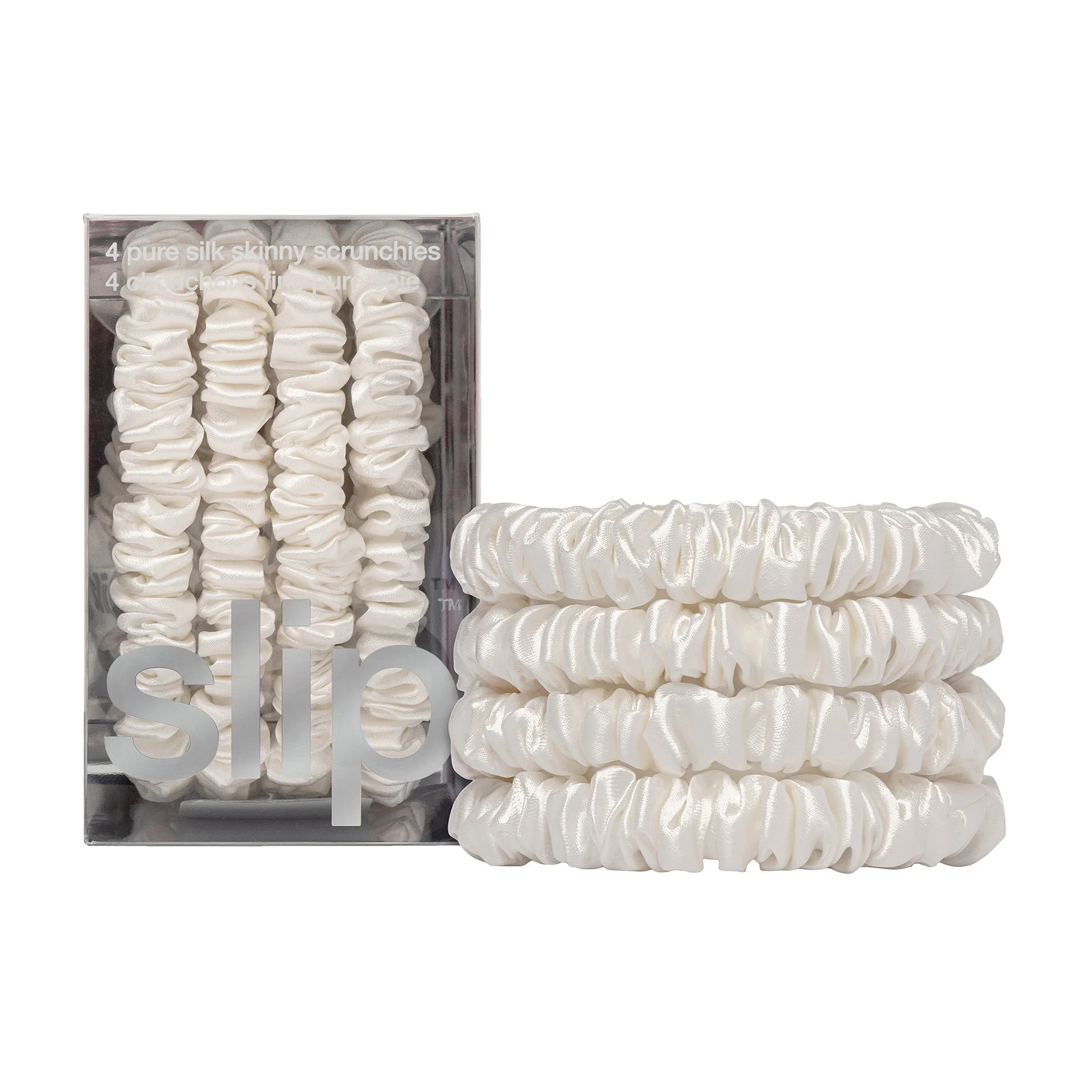 Pure Silk Skinny Scrunchies - White 1 Unit