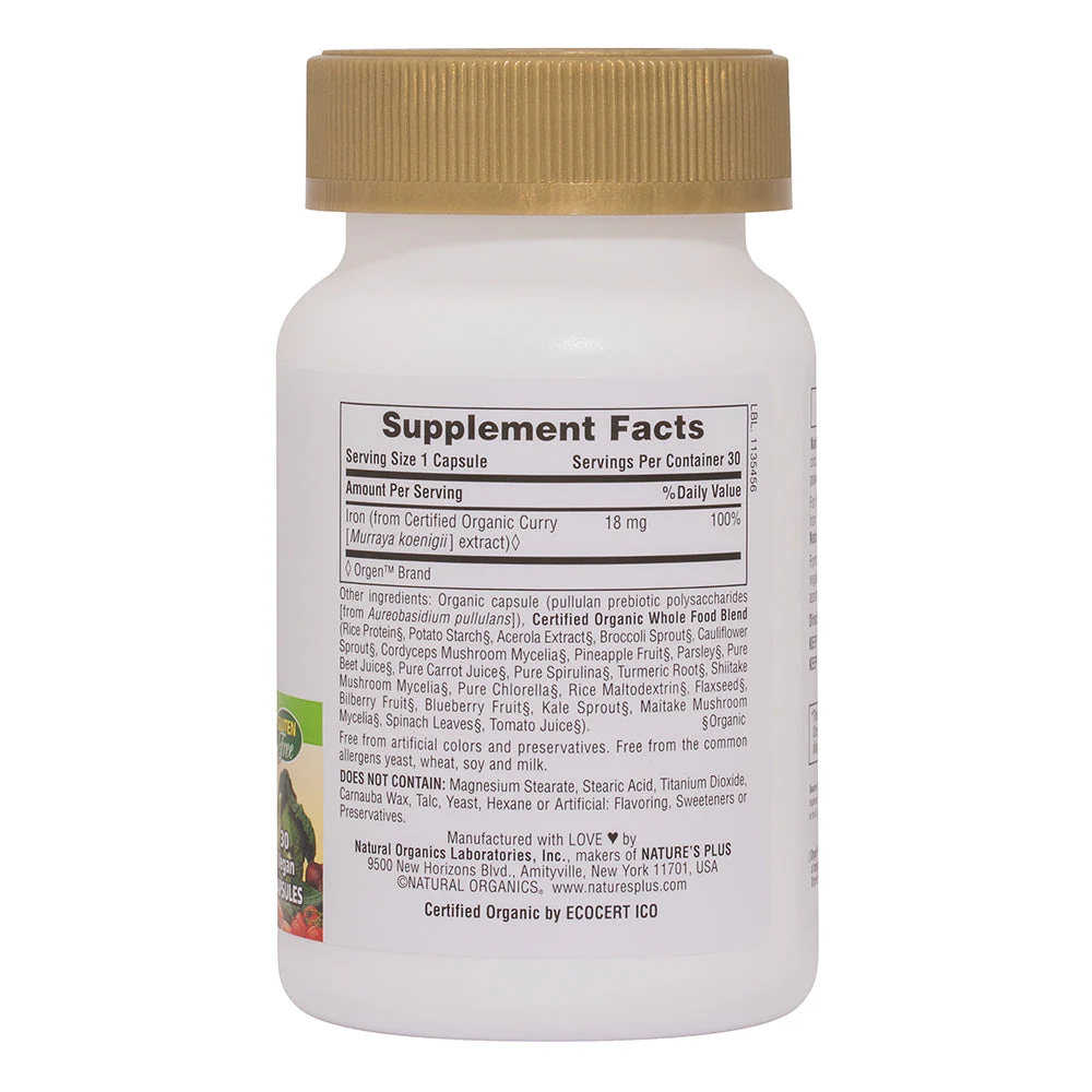 Organic Iron 18mg 30 capsules - Image 2