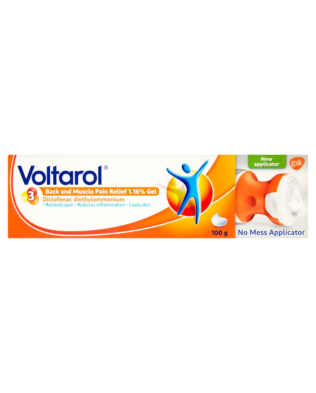 Back and Muscle Pain Relief Gel with No Mess Applicator 1.16% 100g