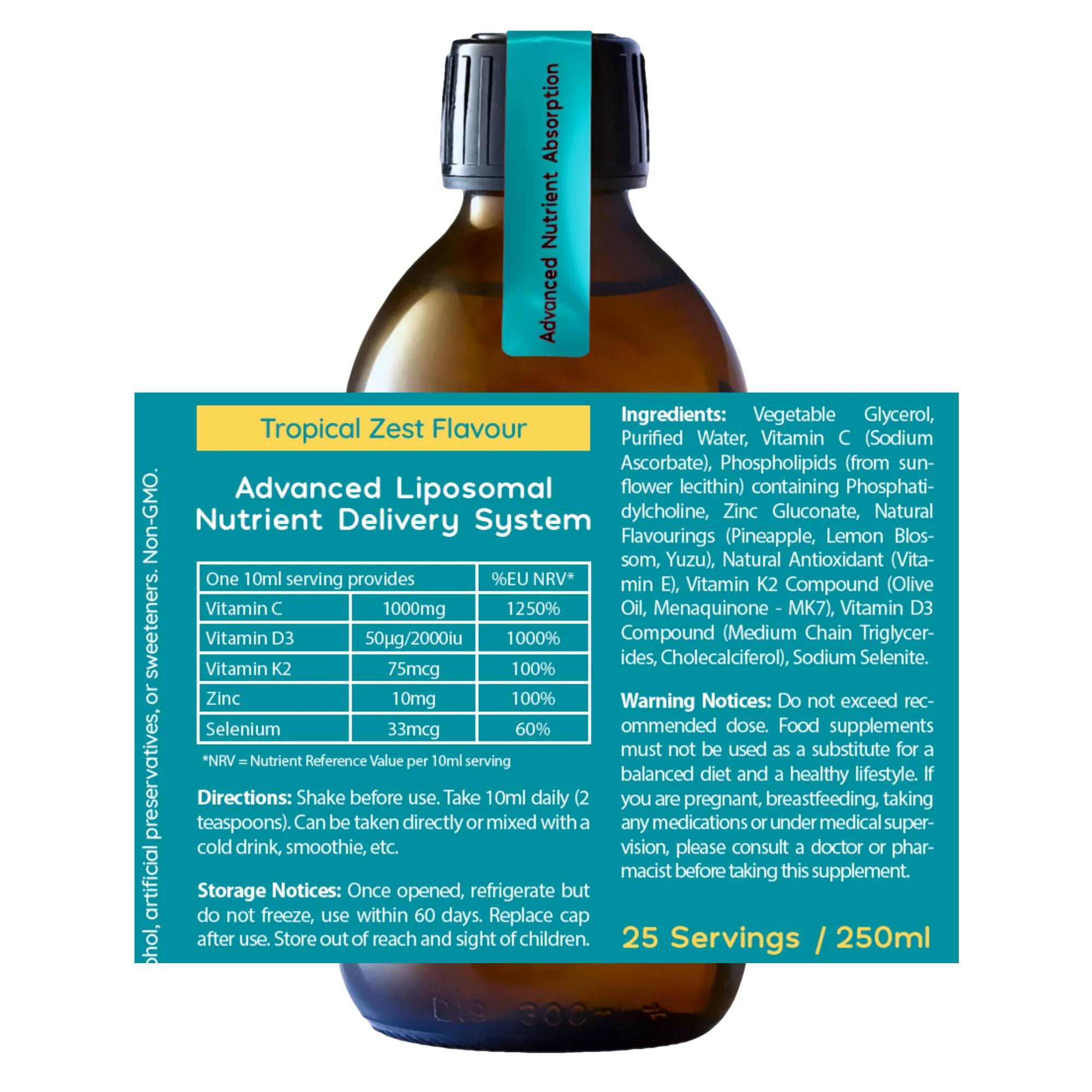 Advanced Immune Support - Vitamin C, D3, K2, Zinc & Selenium - Tropical Zest 250ml - Image 3