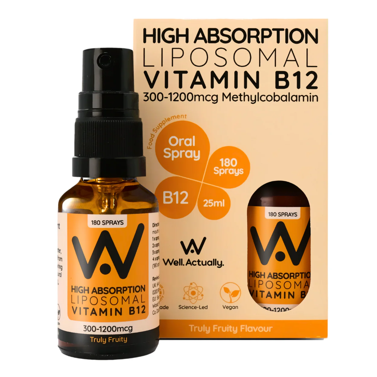 Vitamin B12 Methycobalamin (300 - 1200μg) - Liposomal Spray - Truly Fruity Flavour 25ml