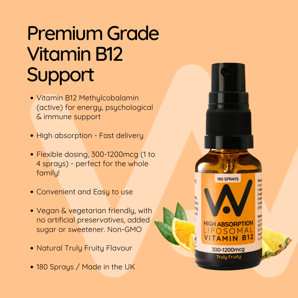 Vitamin B12 Methycobalamin (300 - 1200μg) - Liposomal Spray - Truly Fruity Flavour 25ml - Image 2