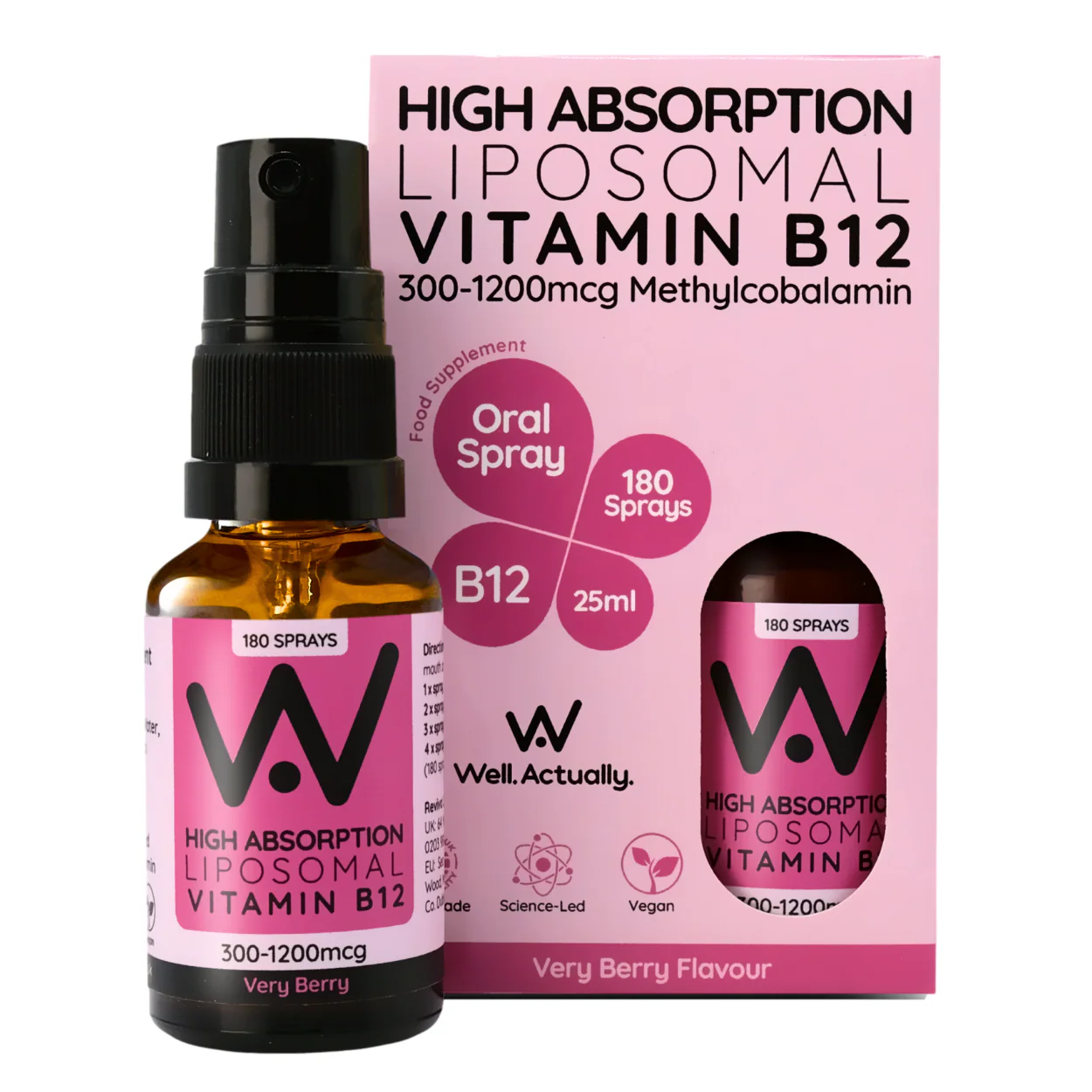 Vitamin B12 Methycobalamin (300 - 1200μg) - Liposomal Spray - Very Berry Flavour 25ml