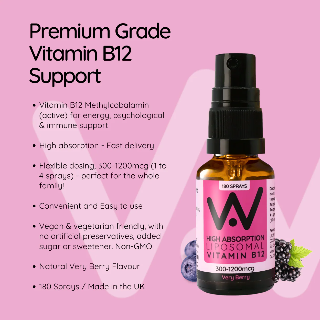 Vitamin B12 Methycobalamin (300 - 1200μg) - Liposomal Spray - Very Berry Flavour 25ml - Image 2