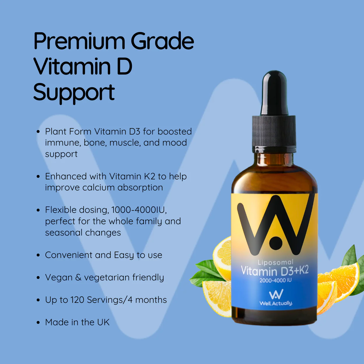 Vitamin D3 (2000-4000 IU) + K2 (100-200μg) - Liposomal Liquid Summer Citrus 60ml - Image 2