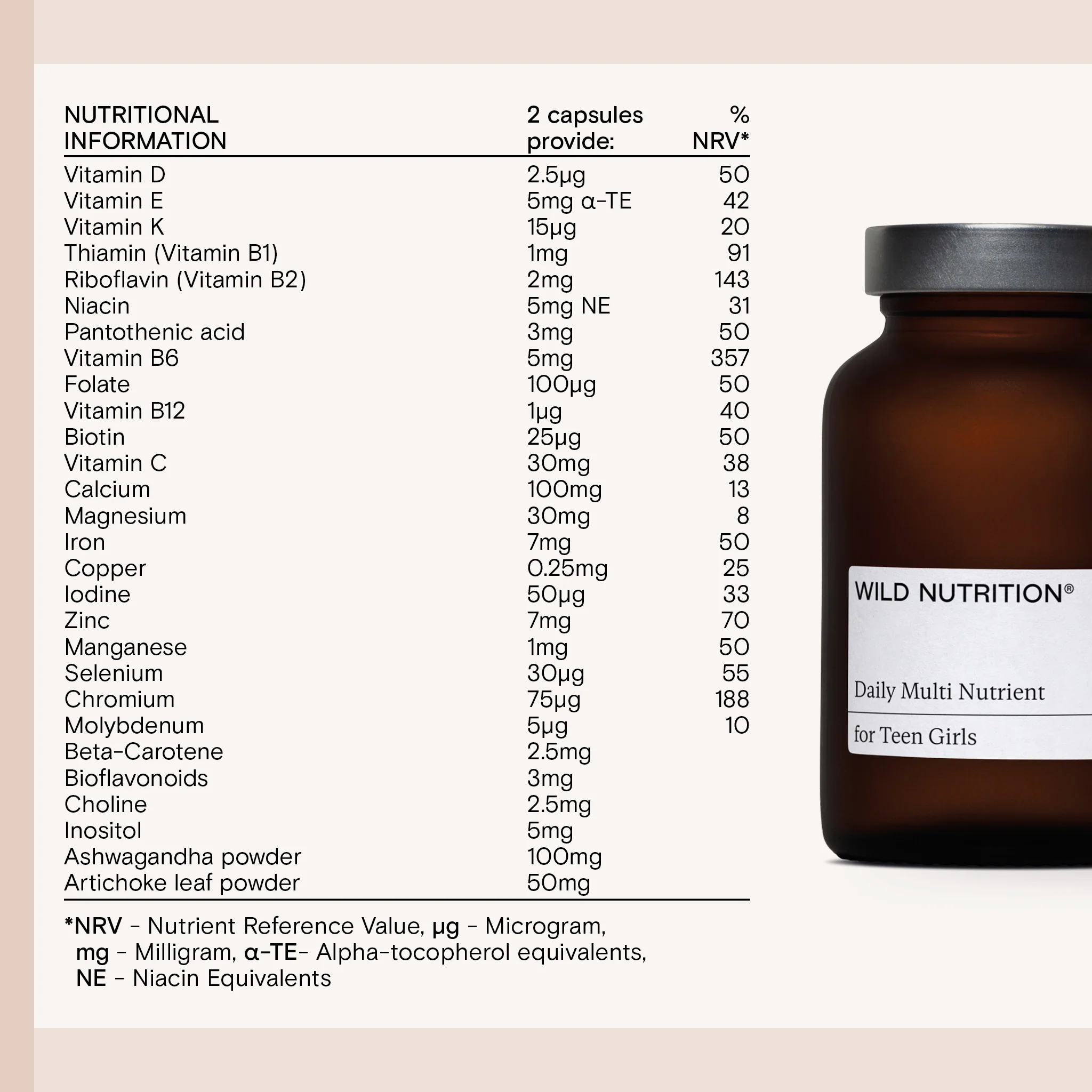 Food-Grown® Daily Multi Nutrient for Teen Girls 60 Capsules - Image 3