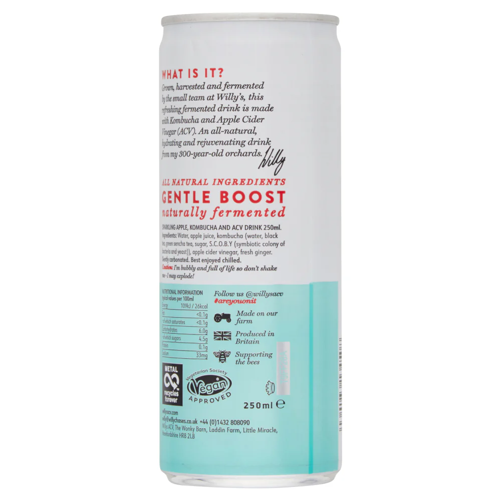 Sparkling Apple, Kombucha & Apple Cider Vinegar Drink 250ml - Image 3