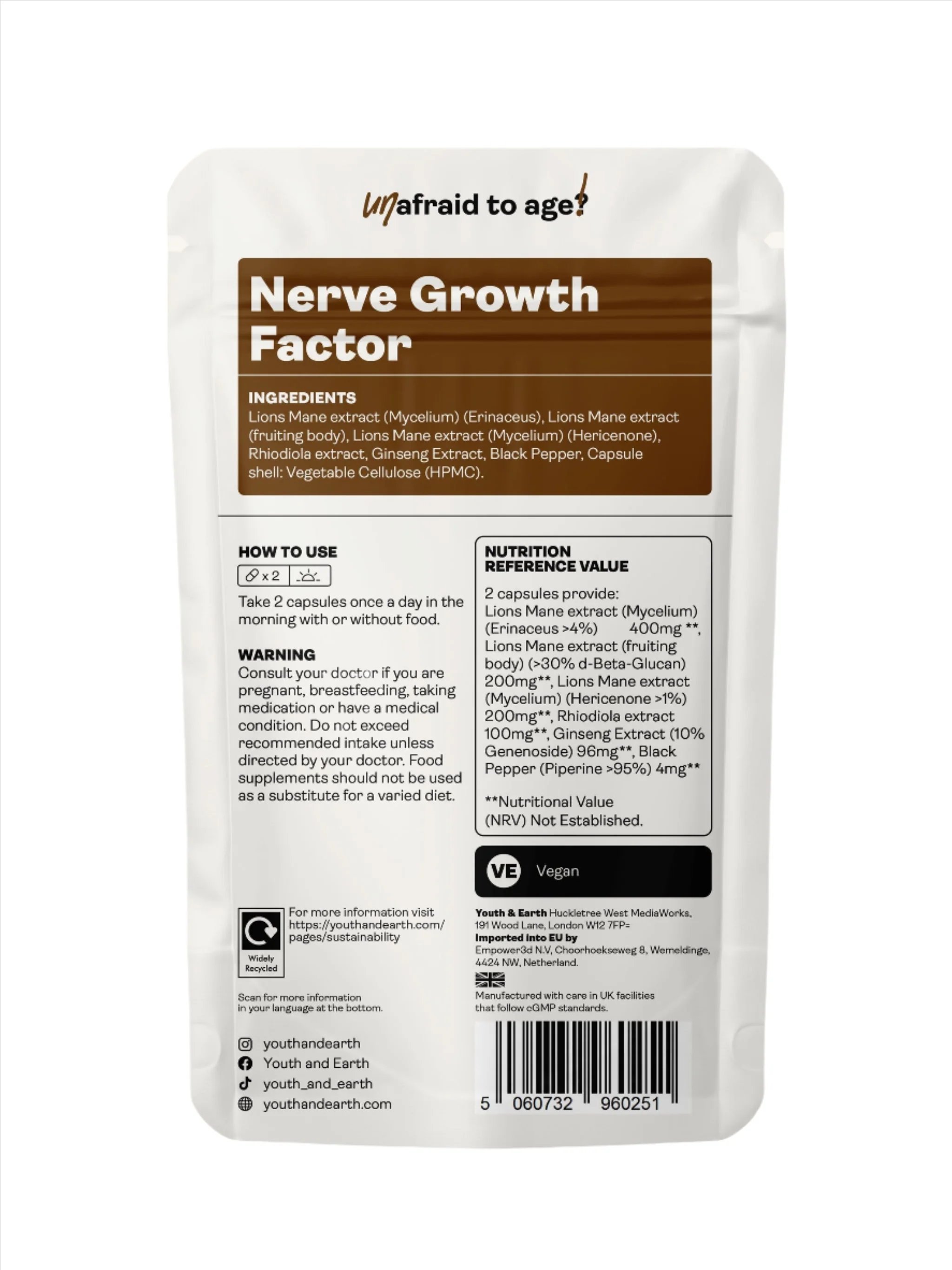 Nerve Growth Factor (Full Spectrum Lion's Mane Mushroom, Rhodiola, Ginseng, Bioperine) – 500mg 60 Capsule - Image 3