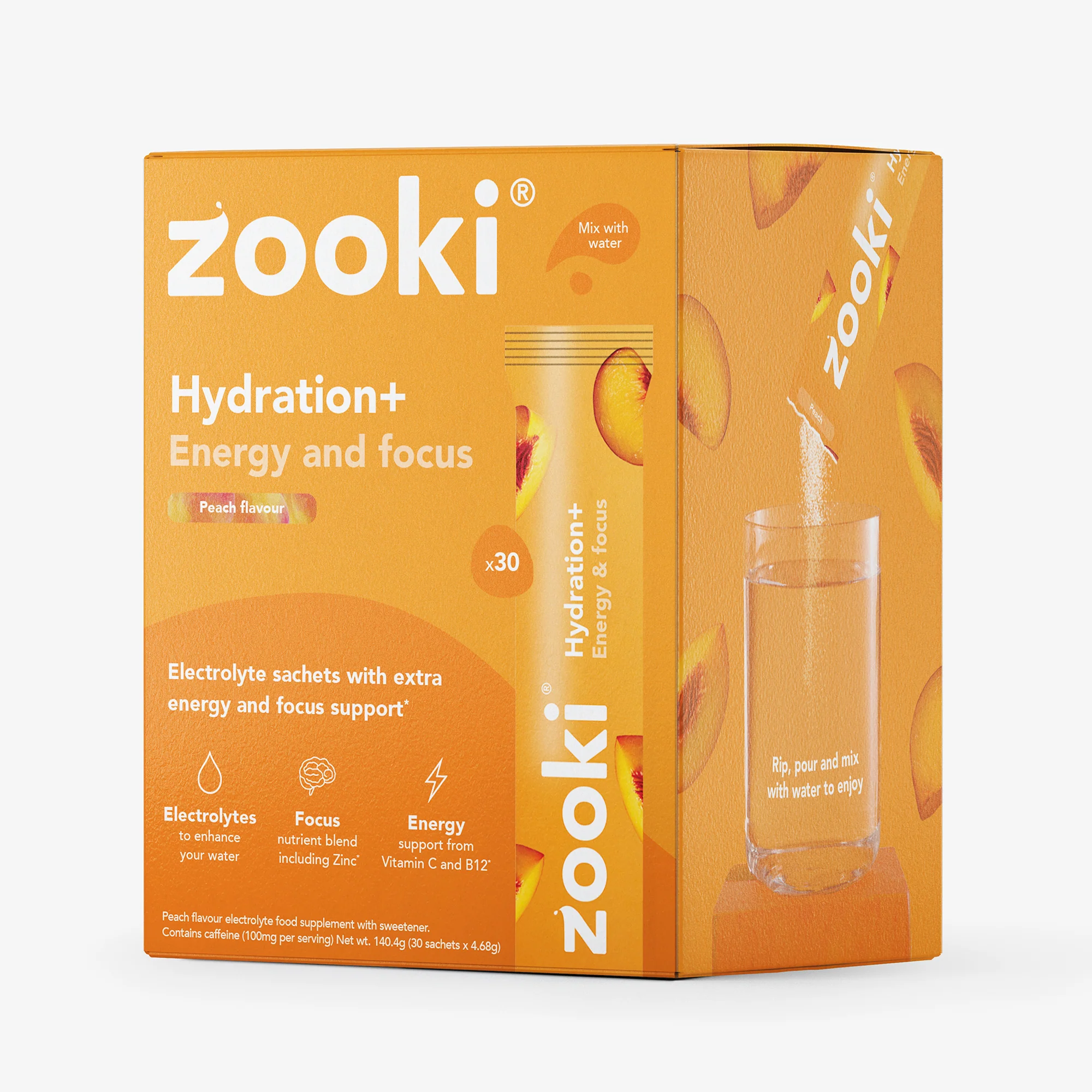 Hydrate+ Energy & Focus, Peach Flavour 30 Sachet - Image 4
